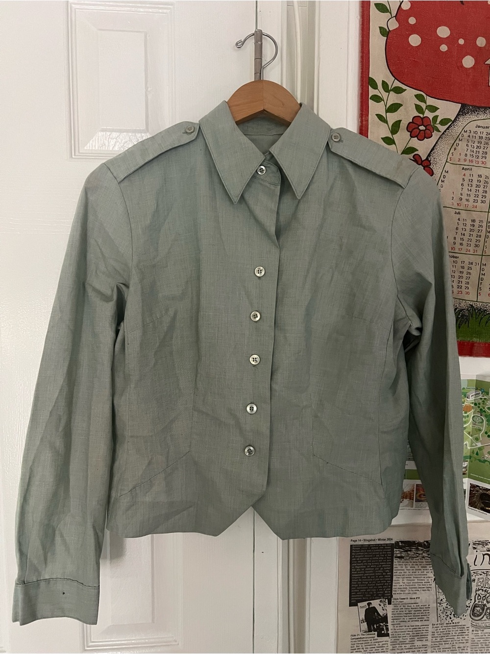 Light Sage Button-Front Shirt Jacket